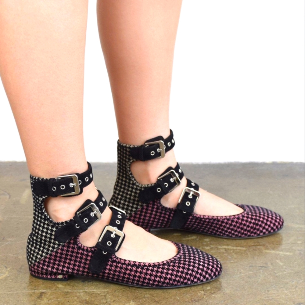 LAURENCE DACADE Paule Tartan Printed Ballet Silver Buckle Round Toe Flats sz 41